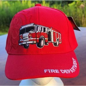 Fire Department Red Hat Strapback Adjustable Baseball Cap Golden Lion